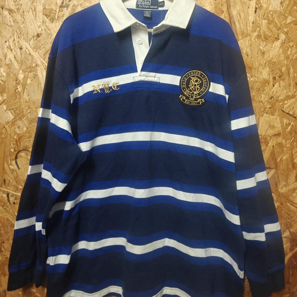 Ralph Lauren Navy and White Striped Rugby Shirt